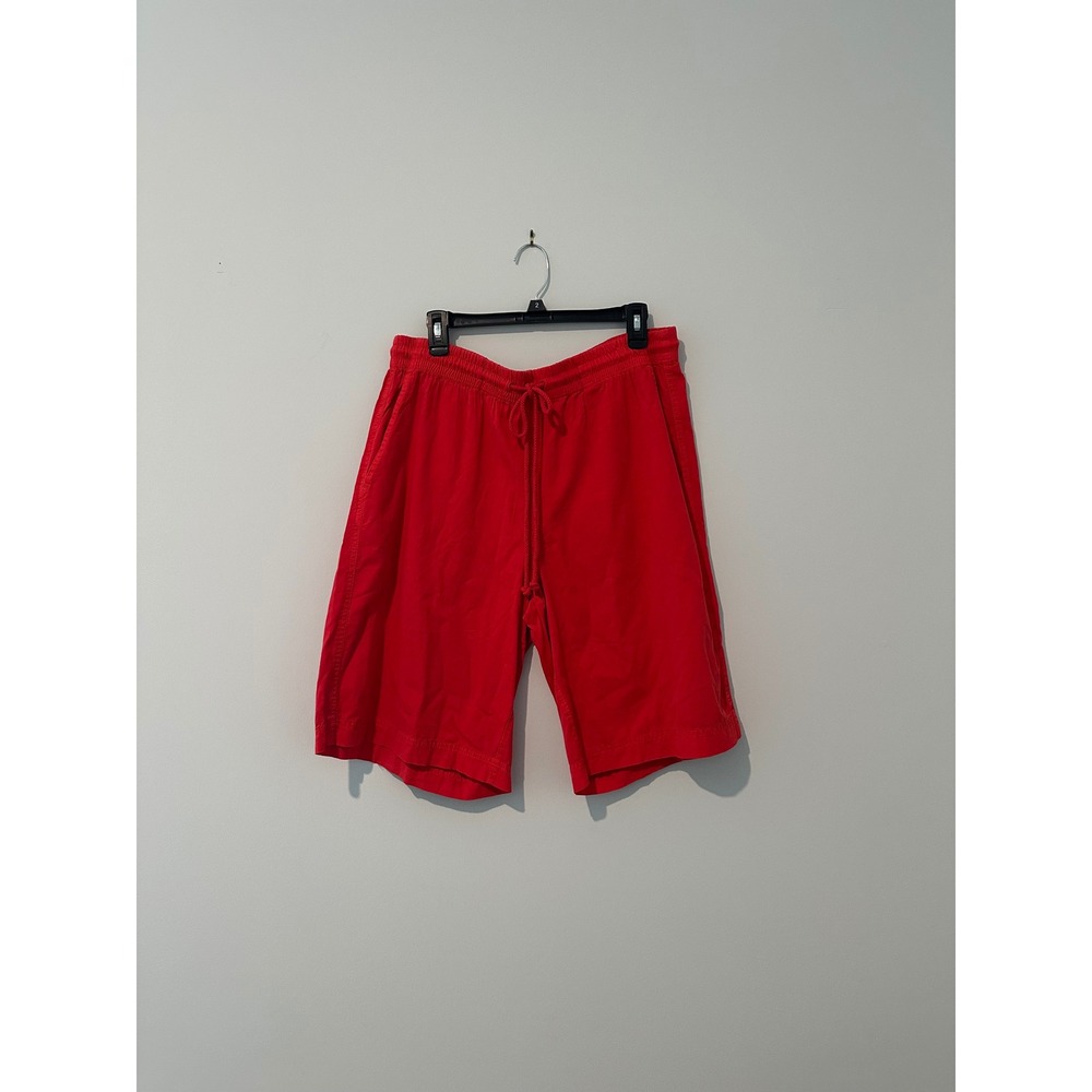 Free People Saylor Poplin Red Long Pull On Shorts Drawstring Bermuda Relaxed Fit
